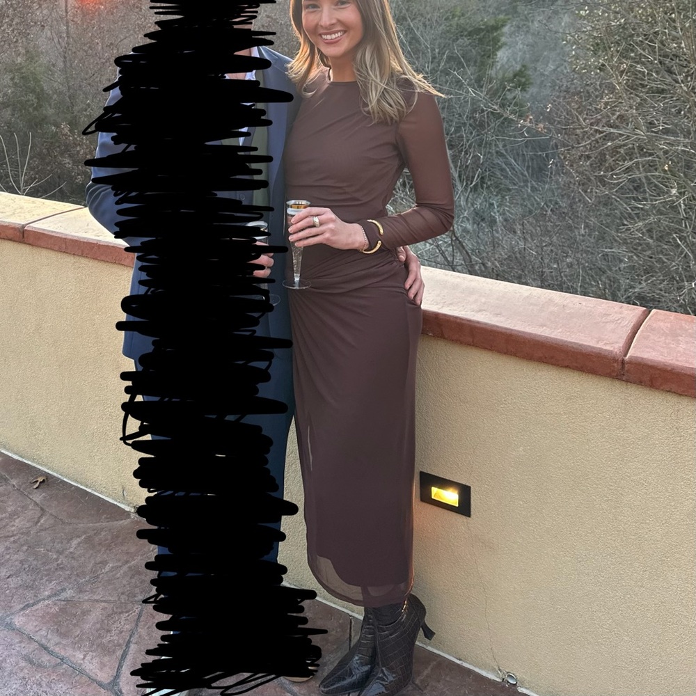 Gianni Bini Chocolate Long Sleeve Drop Waist Dress